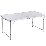 Homfa Campingtisch Klapptisch Gartentisch Falttisch aus Aluminium faltbar höhenverstellbar weiß 120x60x55/60/70cm