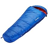 Skandika Vegas Junior Kinderschlafsack | Outdoor Camping Schlafsack für Kinder, weiches Innenfutter, kuschelig weich, wasserabweisend, Komfortbereich von 12 bis 3°C, 170 x 70 cm (blau/orange)