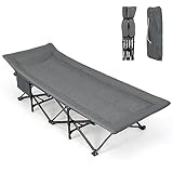 COSTWAY Feldbett klappbar, Campingbett bis 200 kg belastbar, Klappbett mit Seitentasche, tragbares Campingliege, inkl. Tragetasche, Gästebett für Indoor, Outdoor (Grau)