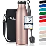 Milu Edelstahl Trinkflasche 350ml 500ml 750ml 1L 1,5L Thermosflasche Isolierte Wasserflasche Auslaufsichere Isolierflasche doppelwandig, Kohlensäure geeignet – inkl. Reinigungsbürste (Rose Gold 500ml)