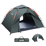 Amflip Campingzelt Automatisches 3 Personen Sofortzelt Pop Up Ultraleichtes Kuppelzelt 4 Jahreszeiten Wasserdicht & Winddicht Campingzelt mit Abnehmbarer Außenplane, Doppelschichten (‎Armeegrün)
