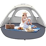 YITGOG Strandmuschel für 2-4 Personen, Strandmuschel Baby mit UV-Schutz, Tragbares Strandzelt Sonnenschutz Strand, 3 aufrollbaren Netzfenstern und 8,0 mm Fiberglas, einfache Montage (Weiß)