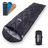 QEZER Daunenschlafsack, Ultraleicht Schlafsack mit 600FP Daunen,Warmer Deckenschlafsack, Schlafsack kleines Packmaß für Camping, Trekking und Wandern
