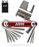 AARON Tool 20 in 1 Multitool - Fahrrad Multifunktionswerkzeug aus rostfreiem Stahl/Aluminium - faltbares Mini Fahrradwerkzeug mit vielen Funktionen - praktisches Bike Tool in Rot