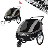 Tiggo S2 Kinderanhänger mit Federung Jogger 2 in 1 Kinder Buggy fahrradanhänger Anhänger 360° Drehbar (Grau)