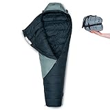 Qeedo Takino Winter Daunen-Schlafsack (2 Größen: M & L) / 0°C Komforttemperatur (4-Saison) / Mumienschlafsack extrem klein - blau [Medium]