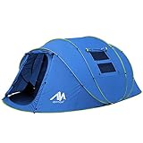 Zelt 4-6 Personen Wasserdicht, Pop up Zelte Familienzelt [5 Fenster] Riesiges Camping Zelt Doppelwandig Wurfzelt Shelter 6-Mann Zelt mit Vorraum für Outdoor Sport Picknick Wandern Reisen Strand (Blau)