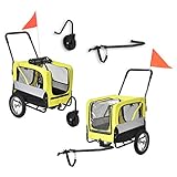 Pro-Tec Fahrradanhänger 2 in 1 Anhänger Jogger Hundeanhänger bis zu 20 kg Hunde Transport Wasserabweisend mit Wind- und Regenschutz Gelb/Grau/Schwarz