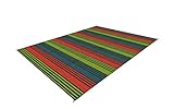 BERGER Stripes Outdoormatte 450 250x300 bunt │ Outdoor Teppich Campingteppich Camping Teppich Zeltteppich 250x300 Bodenplane Zeltboden │ atmungsaktiv, weich, mit Befestigungsschlaufen