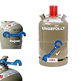 CAGO Camping Gas-Flasche (Leer) - Befüllbarer 11kg Gas-Behälter mit Gasregler-Schlüssel mit Magnet für Gas-Grill, Gas-Kocher, Wohnwagen, Heizung etc.