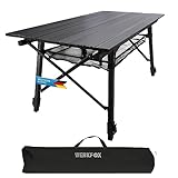 Werkfox Camping-Tisch Klapptisch Klappbarer Multifunktionstisch Mehrzwecktisch; Höhenverstellbarer Falttisch mit aufrollbarer Tischplatte (90x51cm) & Tragetasche; belastbar bis 30kg