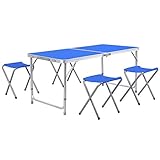 Homfa Campingtisch Klapptisch Gartentisch Falttisch mit 4 Stühlen aus Aluminium faltbar höhenverstellbar blau 120x60x55/60/70cm