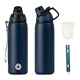 Fjbottle Edelstahl Trinkflasche Sport mit Magnetischem Deckel 1L, 800ml, 600ml, 400ml BPA-Frei Auslaufsichere Kinder Flasche - Kohlensäure geeignet Fahrrad Wasserflasche Thermo für,Schule, Fitness