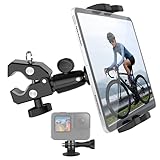 Aozcu Fahrrad Tablet Halter, Laufband/Heimtrainer Fahrrad Tablet Halterung Ständer für iPad 12.9 Air Mini, Galaxy Tabs, 4' ~ 13' Tablets & Phone, 360° Drehbar Kamerahalterung für GoPro Hero, DJI Osmo
