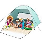 Strandmuschel, HAOYAO 2-4 Personen Strandmuschel UV Schutz 50+ Strandmuschel XXL Familie Wurfzelt mit Vorder und Hintertür Windschutz Kleines Packmaß Strandzelt für Strand, Garten