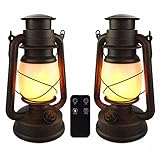 LED Laterne Vintage Sturmlaterne, Flackernde Flamme Zwei Lichtmodi, Batteriebetriebene Lampe mit Fernbedienung, wasserdicht für Innen Draußen Garten Camping Terrasse Veranda, 2 Stück Kupfer