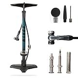 AARON Sport One Fahrrad Standpumpe mit Manometer für alle Ventile | Hochdruck Fahrradpumpe inkl. Ball Aufsatz | Luftpumpe für E-Bike, Mountainbike, Rennrad UVM. Blau