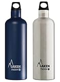 Laken Thermo Futura Trinkflasche Edelstahl Wasserflasche mit Schmale Öffnung, Thermoflasche Isolierflasche, BPA Frei - 750ml 2-Pack, Blau+Silber