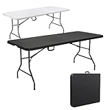 Arebos Buffettisch klappbar 180 x 75 x 74 cm in Rattan Optik | Campingtisch Partytisch Klapptisch Gartentisch für Garten Terrasse und Balkon zusammenklappbar | 6 Personen | Ink. Tragegriff | Schwarz