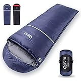 QEZER -12 Grad C Daunenschlafsack, Leichter Warmer Winterschlafsack, Kleiner Deckenschlafsack mit 600FP Premium Daunen für Camping, Wandern und Trekking Outdoor (blau)