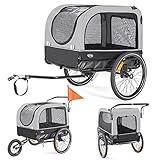 CXWXC Fahrradanhänger für Hunde 2 in 1 Fahrradanhänger & Jogger hundewagen mit Stoßdämpfer, Hundeanhänger Maximale Belastbarkeit 40KG/88LBS (Grau)