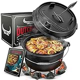 BBQ Dutch Oven - Dutch Oven Set [9L] - Für Induktion geeignet - Mit Topfständer - Eingebrannter Feuertopf aus Gusseisen - inkl. Deckelheber & e-Book