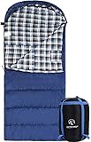 REDCAMP Deckenschlafsack für Erwachsene, 200x90cm Extra Breit Flanell Schlafsack Inlett Baumwolle für 4 Jahreszeiten Winter Herbst Outdoor Camping Wandern Trekking, Blau 3 Pfund Füllung