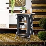 ECD Germany Campingschrank faltbar Holzoptik-Schwarz, 60x97,5x53cm, Campingküche mit Aluminiumgestell, Küchenbox tragbar mit Arbeitsplatte, 3 Ablagen, Tragetasche, Outdoorschrank Faltschrank aus Stoff