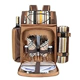 Hap Tim Picknick-Rucksack-Kühler für 2 Personen mit isolierter auslaufsicherer Kühltasche, Weinhalter, Fleece-Decke, Besteck-Set, perfekt für Strand, Tagesreisen, Wandern, Camping,(EU-36083)