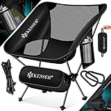 KESSER® Campingstuhl faltbar klappbar tragbar Angel Stuhl Camping Stuhl Faltstuhl bis 120 kg Strandstuhl Angelstuhl Klapphocker mit Getränkehalter kleinem Packmaß, Outdoor Stuhl, Schwarz