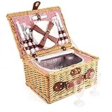 EIRONA Willow Hamper Picknickkorb für 4 Personen mit isoliertem Kühlfach und wasserdichter Decke, Besteckservice-Set, Picknickkörbe aus Korbgeflecht, Picknickkorb-Sets