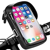 Fahrrad Lenkertasche, opamoo Rahmentasche Wasserdicht Fahrrad Handytasche 360°Drehung Handyhalterung mit Kopfhörerloch TPU Touchschirm Oberrohrtasche für GPS Navi und andere Edge bis 6 Zoll Handy