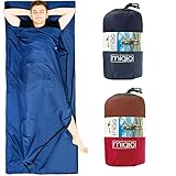MIQIO® 2in1 Baumwoll-Hüttenschlafsack mit durchgängigem Reißverschluss (Koppelbar): Leichter Komfort Reiseschlafsack und XL Reisedecke in Einem - Sommer Schlafsack Innenschlafsack (Blau,Links)