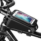 Grefay Fahrrad Rahmentaschen Wasserdicht Farhrradlenkertasche Oberrohrtasche Handytasche Geeignet für Smartphones/Innerhalb mit Kopfhörerloch, TPU Touchschirm von 6 Zoll (Mattschwarz)