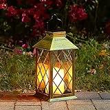 Solar Laterne, Tomshine Solarlaterne mit Kerzen Lichteffekt, Solarlampe für Außen Gartendeko Solar Gartenlaterne in Kerzenoptik