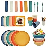 YEEBECA 67-Teiliges Camping Geschirr Set, für 6 Personen BPA-Freies, Das Outdoor Geschirr Set in 6 Farben Eignet Sich für Familienessen, Picknick und Camping.