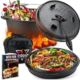 IRONO - Dutch Oven - 9 Liter - Dutch Oven Zubehör Set - Feuertopf - Gusseisen Topf – Gusseisenpfanne - BBQ Topf – Vorgewürzt - Inkl. Deckelheber, Aufbewahrungstasche & Manuell