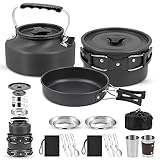BILIPLE Camping Kochgeschirr Set 9-teiliges Kochtopf Set Aluminium Faltbare Topf Geschirr für 2-3 Personen Outdoor Kochen Wandern Camping