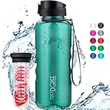 720°DGREE Trinkflasche “uberBottle“ crystalClear +Früchtebehälter - 1,5L - BPA-Frei - Wasserflasche für Sport, Fitness, Outdoor, Wandern - Große Tritan Sportflasche - Leicht, Bruchsicher, Nachhaltig